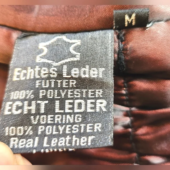 VTG 80s Black Leather Pink Purple Fringe Bike Zip Up Elastic Waist Jacket M - Picture 15 of 16